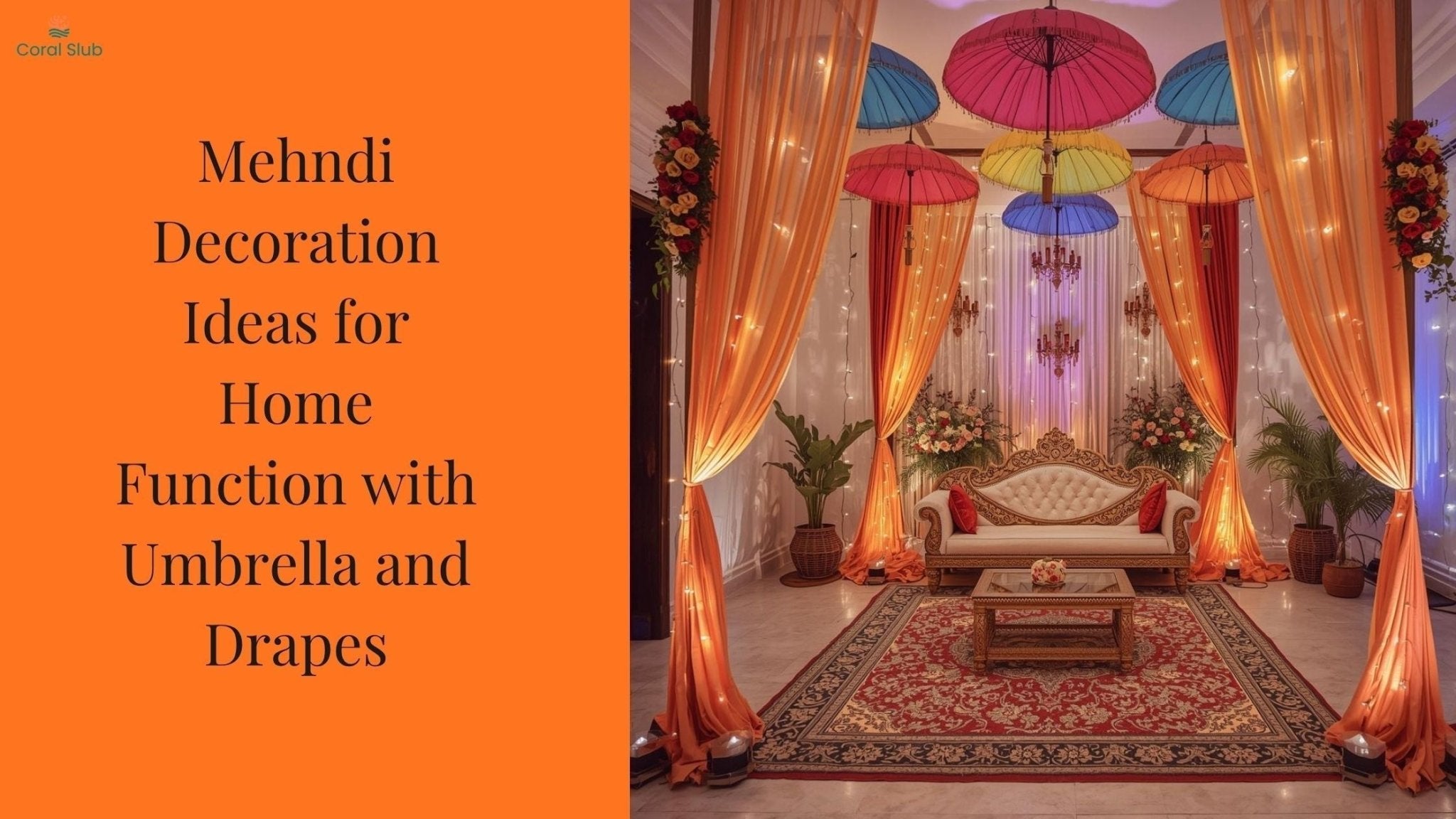 Mehndi Decoration Ideas for Home Function with Umbrella and Drapes