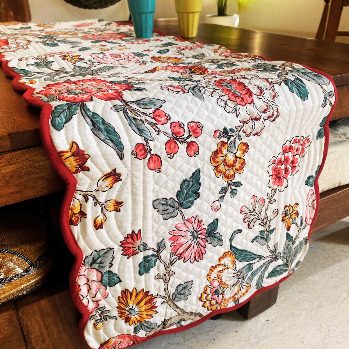 Flora Bliss Reversible Table Runner, 100% cotton, 15" x 72"