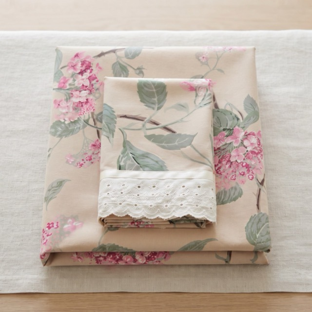 Lumos Botanic Print Bedsheet Set, King Size, Lace Pillows