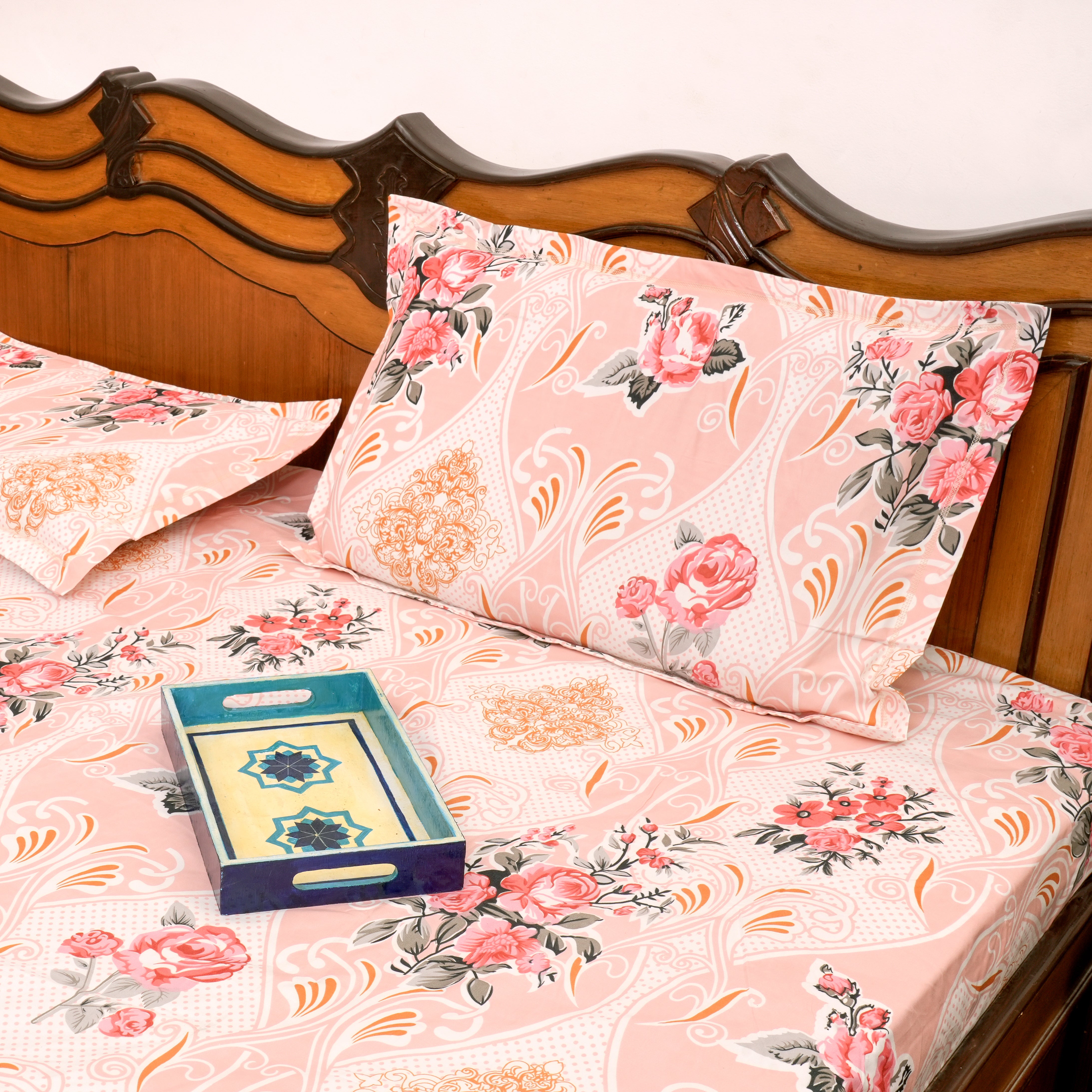 Blossom Harmony Pink Double Bed Sheet Set, 90" x 100"