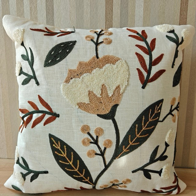 Leaf Embroidery Cushion Cover, 16" x 16", Pack of 1