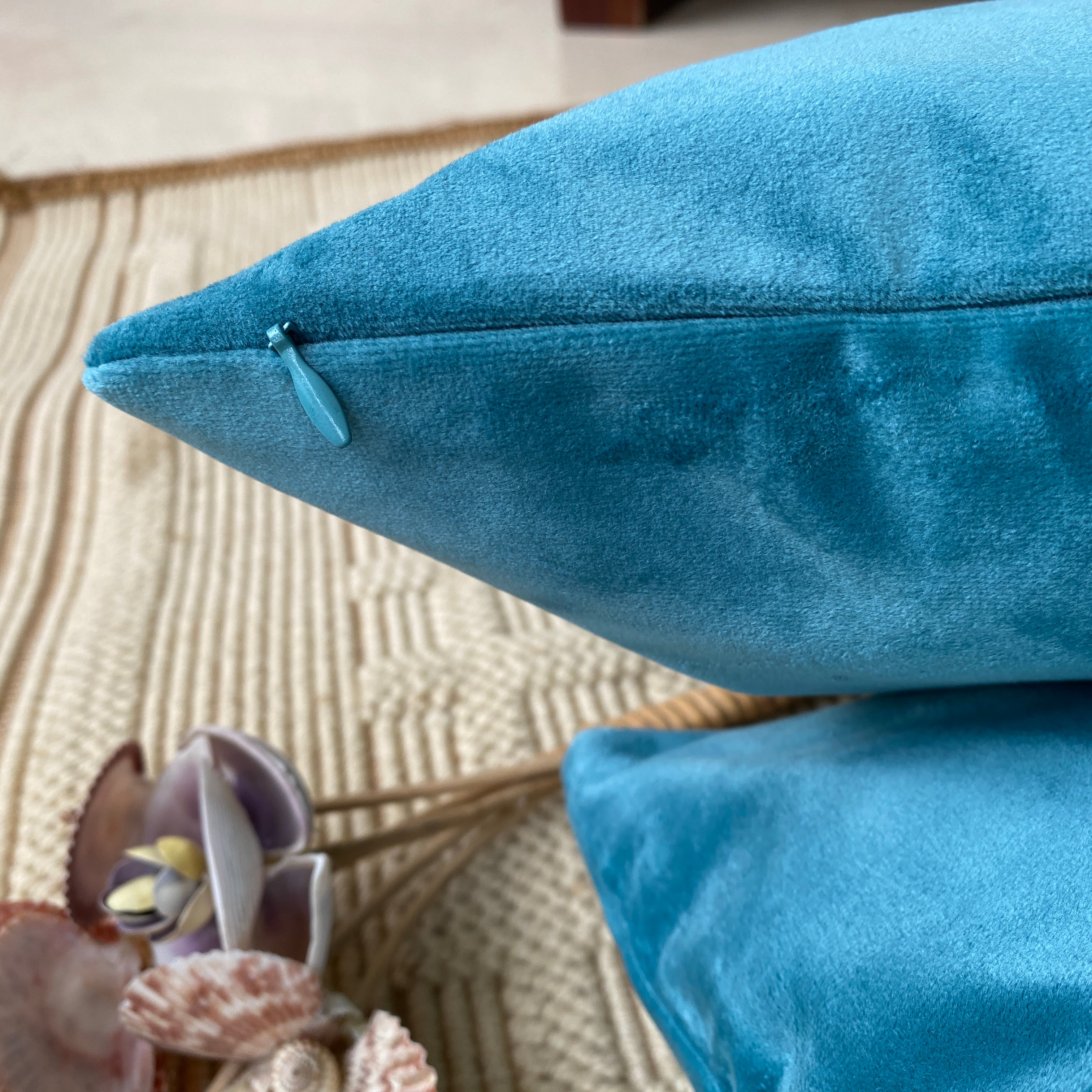 Suede Premium Cushion Covers, 16" x 16" – Beige and Aqua (4 cushion covers)