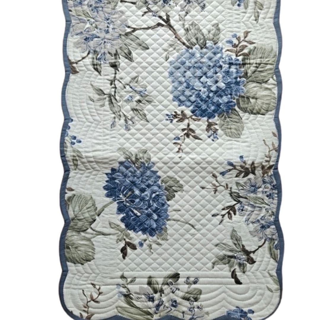 Blue hydrangea floral table runner detail