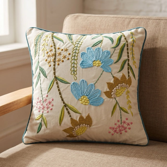 Aster Embroidered Cushion Cover