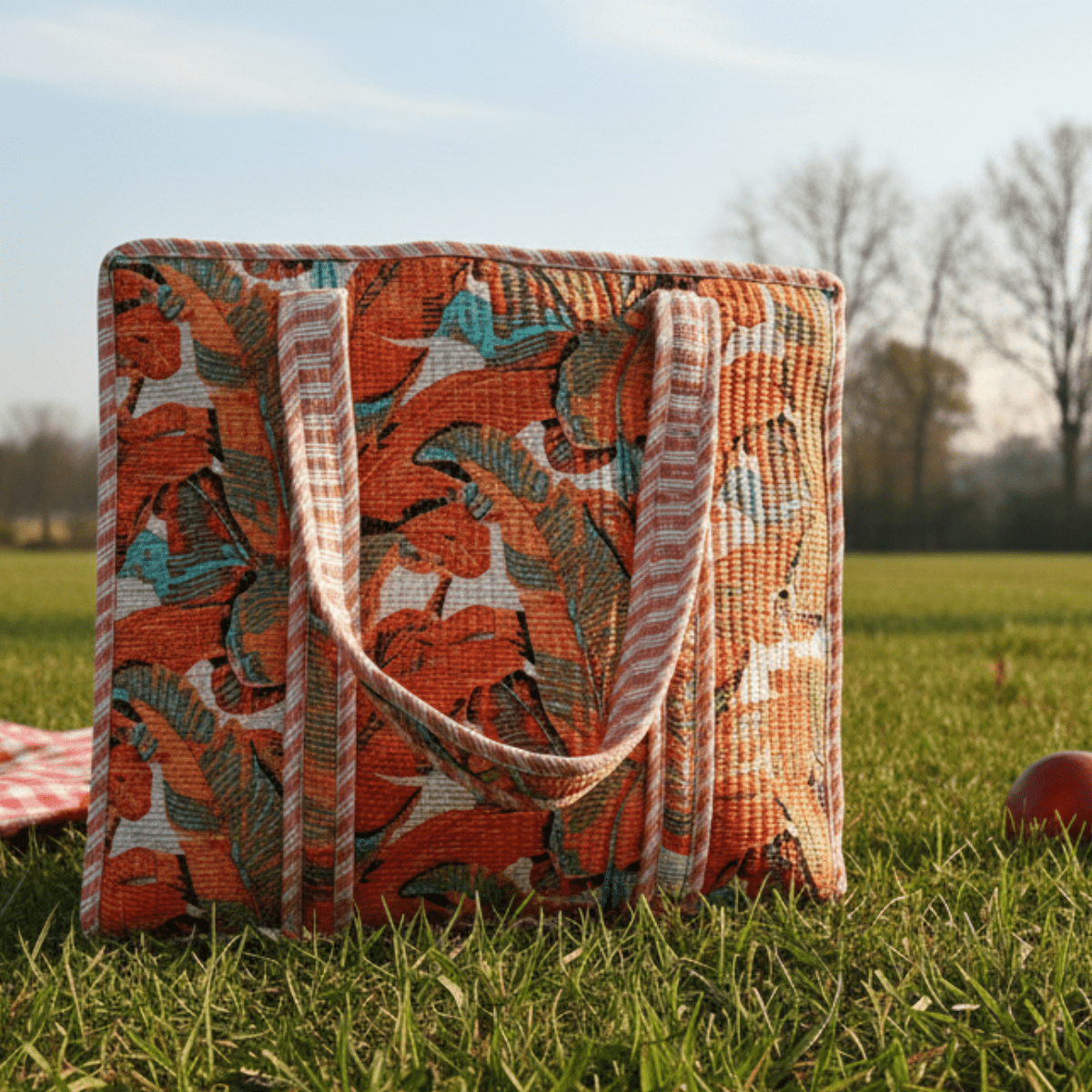 Aab Block Print Tote Bag - Coral Slub - 