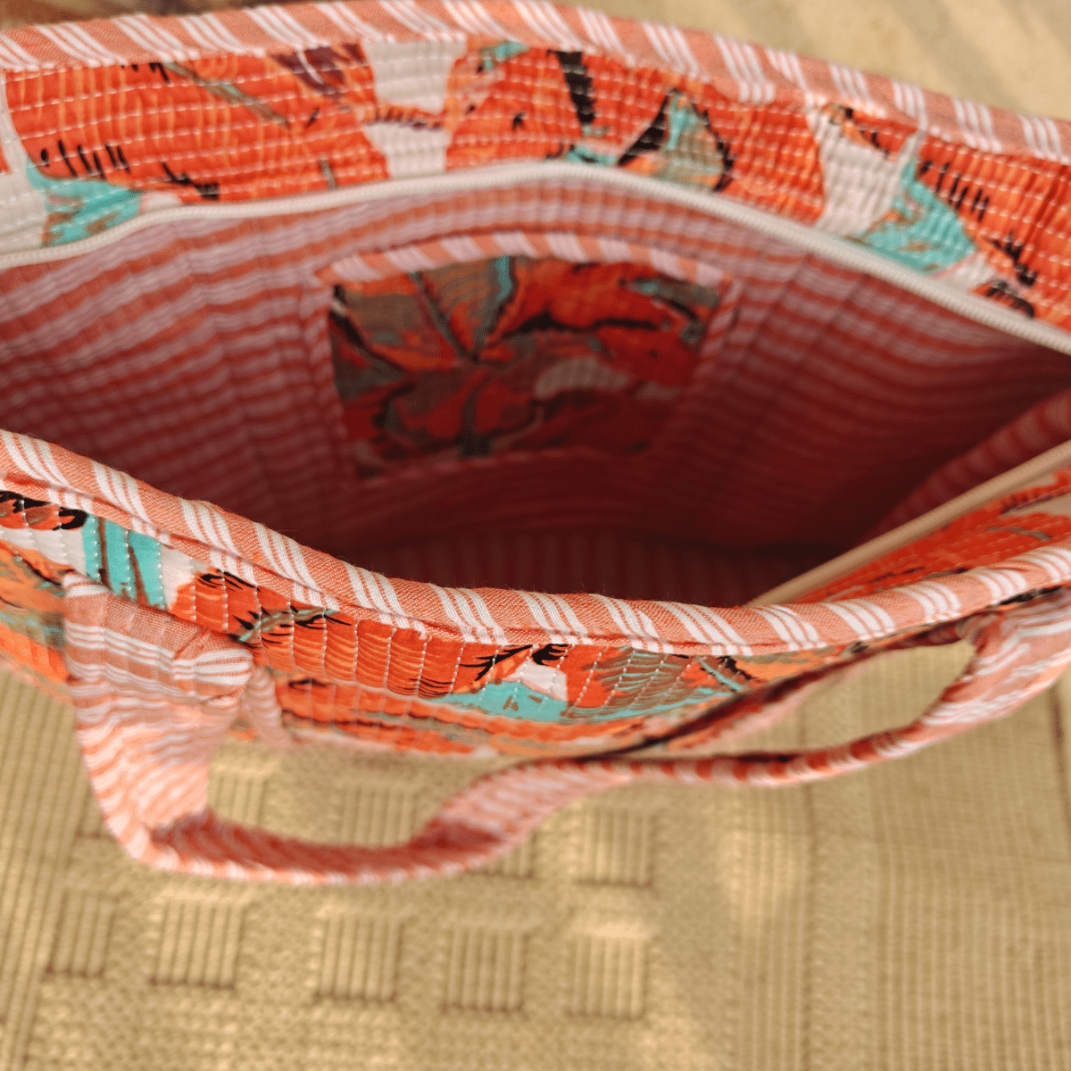 Aab Block Print Tote Bag - Coral Slub - 
