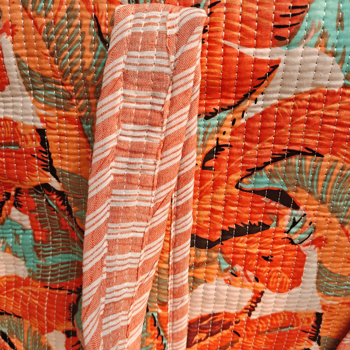 Aab Block Print Tote Bag - Coral Slub - 