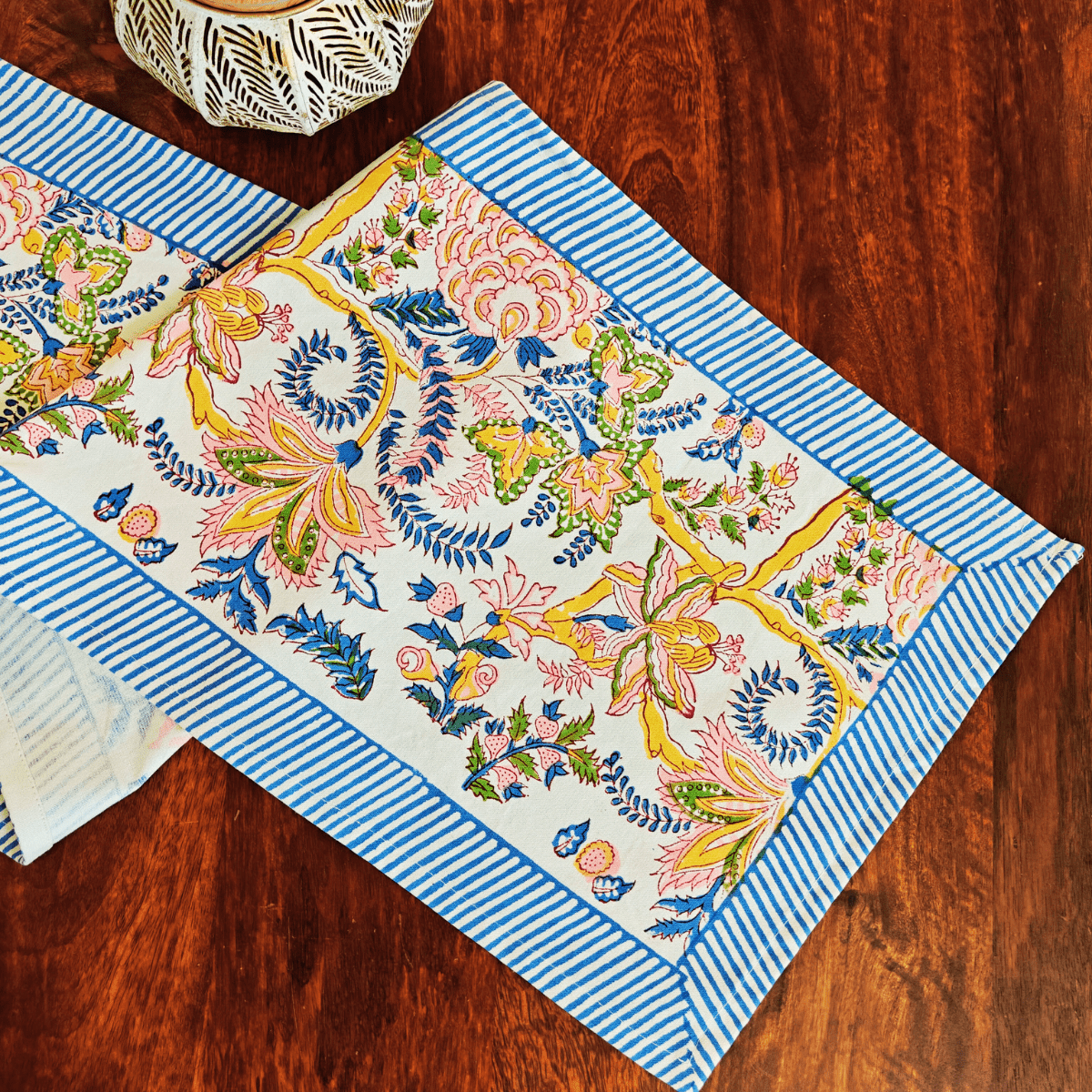 Aangan Table Runner, 100% cotton, 13" X 72" - Coral Slub - 