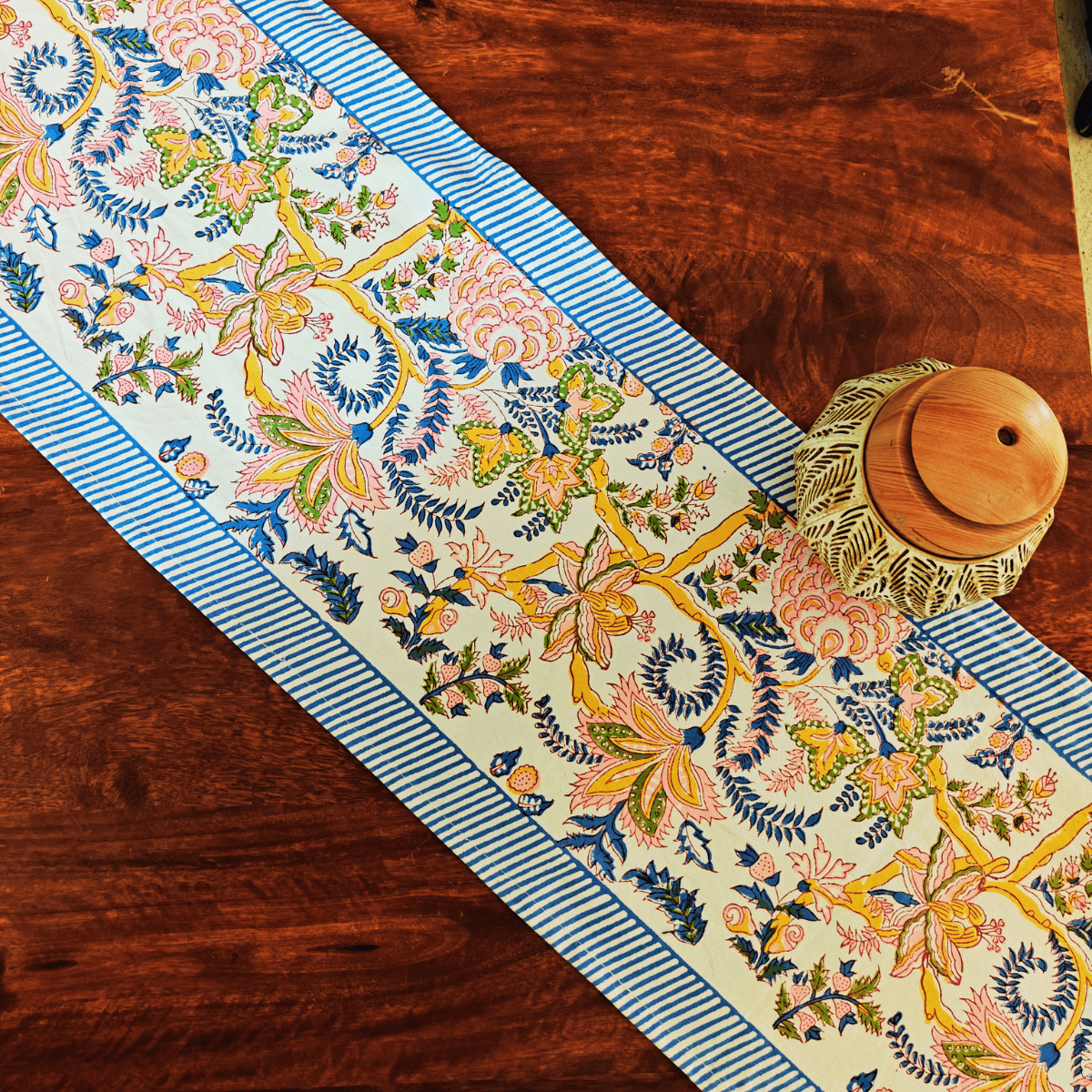 Aangan Table Runner, 100% cotton, 13" X 72" - Coral Slub - 