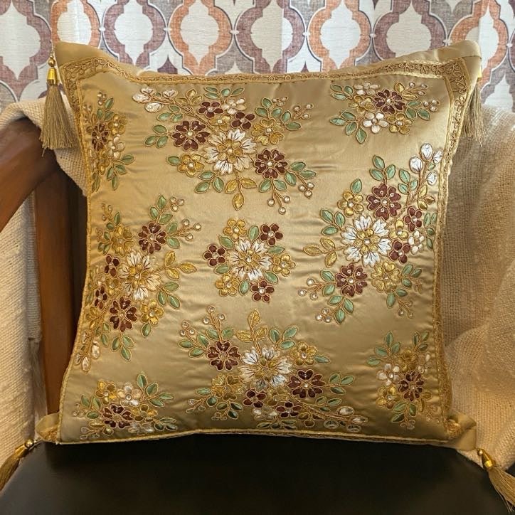 AARA Gold Cushion Cover, 16" x 16", Pack of 1 - Coral Slub - 