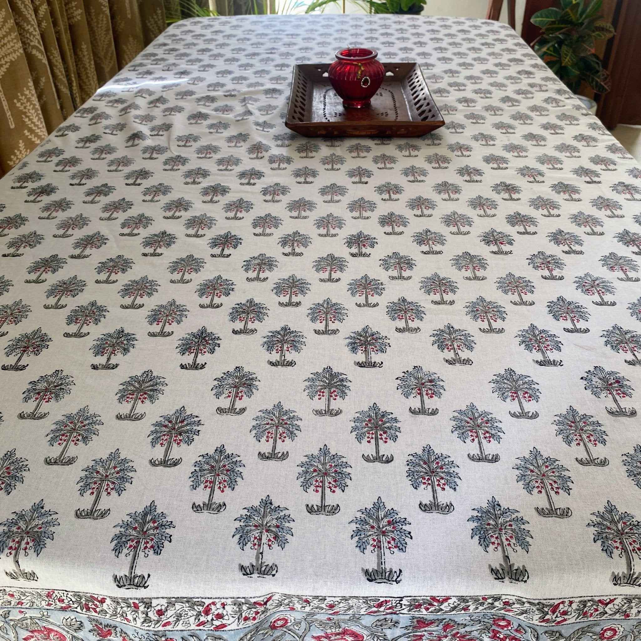 Aboli 6 Seater Dining Table Cover, 100% Cotton, 60" x 90" - Coral Slub - 