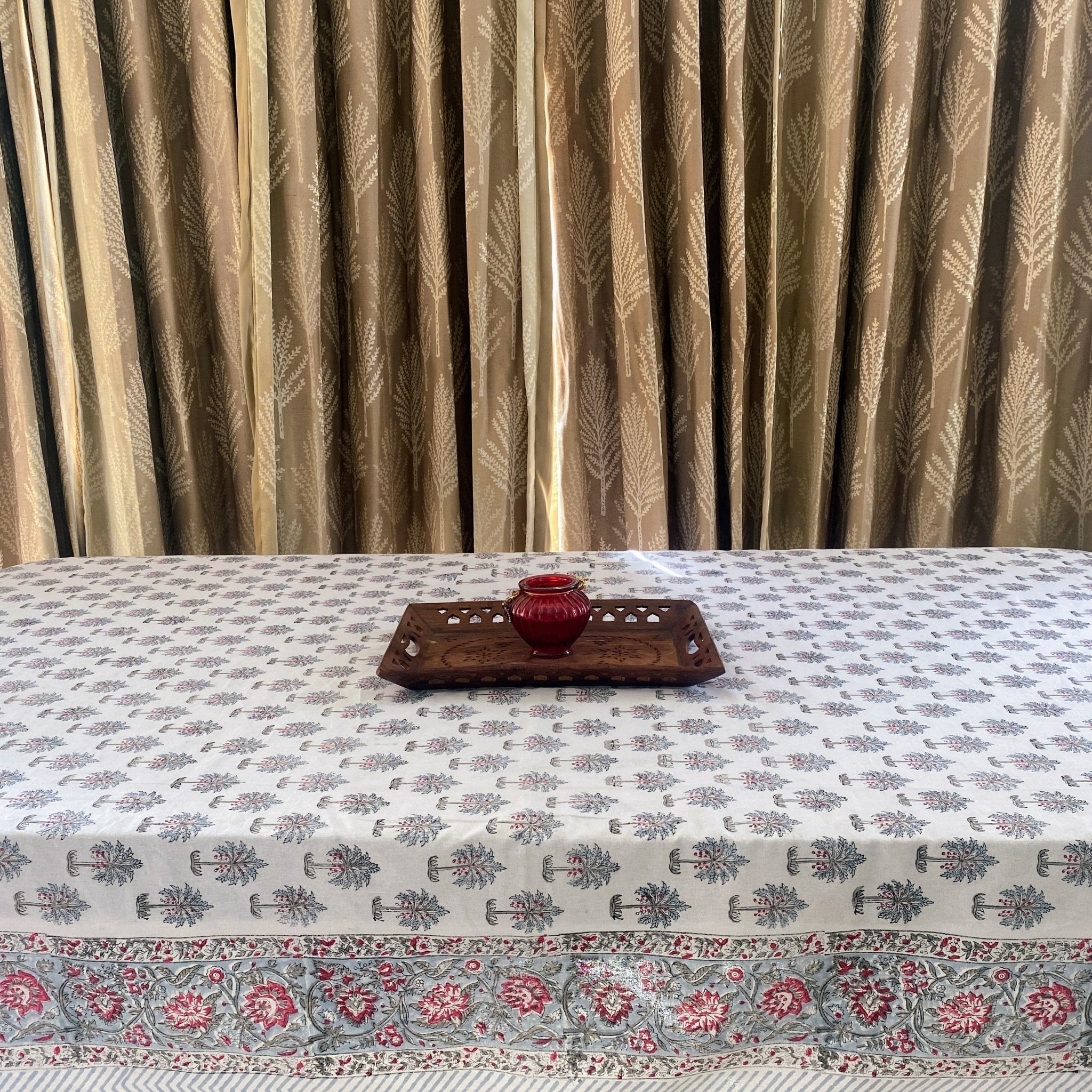 Aboli 6 Seater Dining Table Cover, 100% Cotton, 60" x 90" - Coral Slub - 