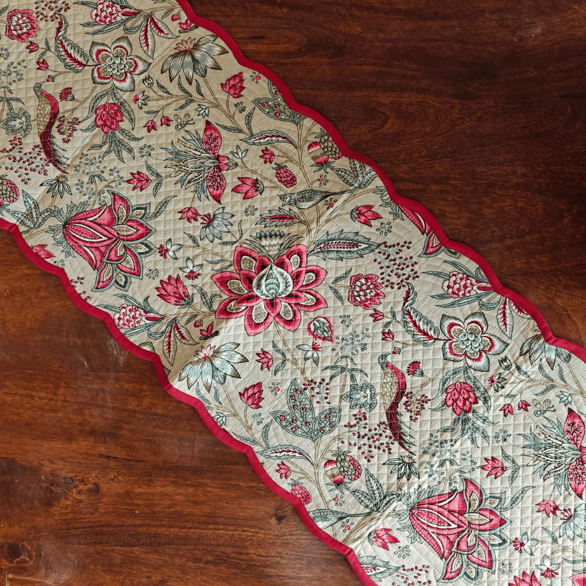 Almond Glow Reversible Table Runner, 100% cotton, 15" x 72" - Coral Slub - 