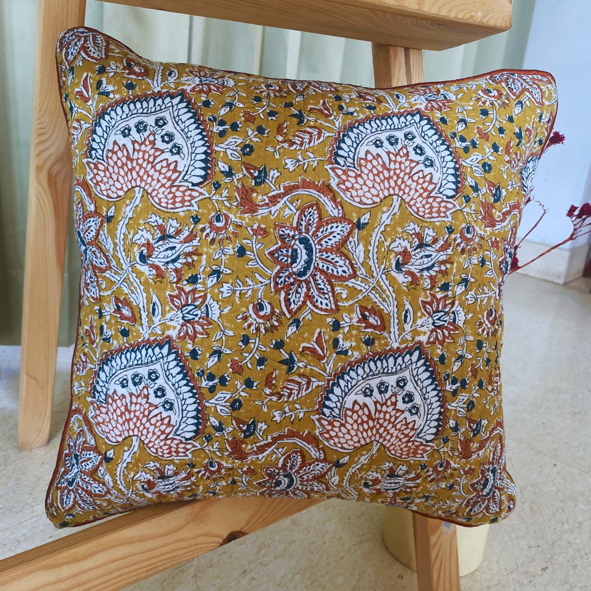 Amaltas Quilted Cushion Covers, pack of 5, 16" x 16" - Coral Slub - 