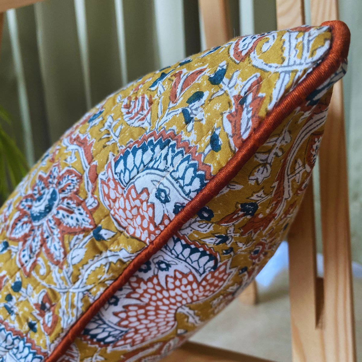 Amaltas Quilted Cushion Covers, pack of 5, 16" x 16" - Coral Slub - 