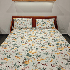 Amber Bloom King Size Bedsheet Set (108" x 108") – 100% Cotton, Quilted Pillow Covers - Coral Slub - 