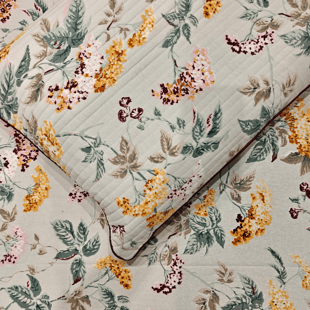 Amber Bloom King Size Bedsheet Set (108" x 108") – 100% Cotton, Quilted Pillow Covers - Coral Slub - 