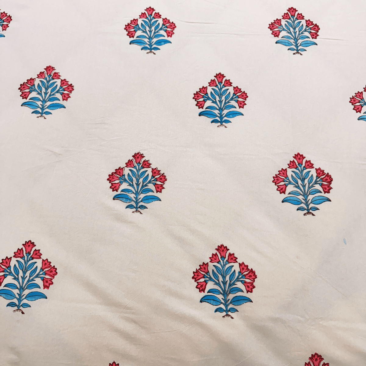 Ananya Block Print Bedsheet Set, King Size, 108" x 108" - Coral Slub - 