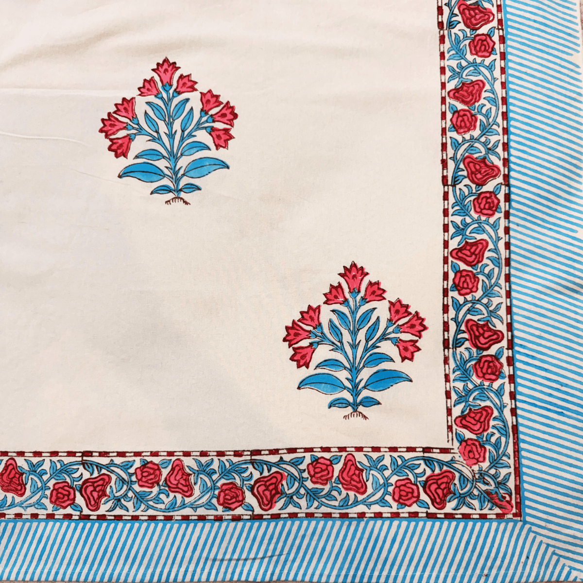 Ananya Block Print Bedsheet Set, King Size, 108" x 108" - Coral Slub - 