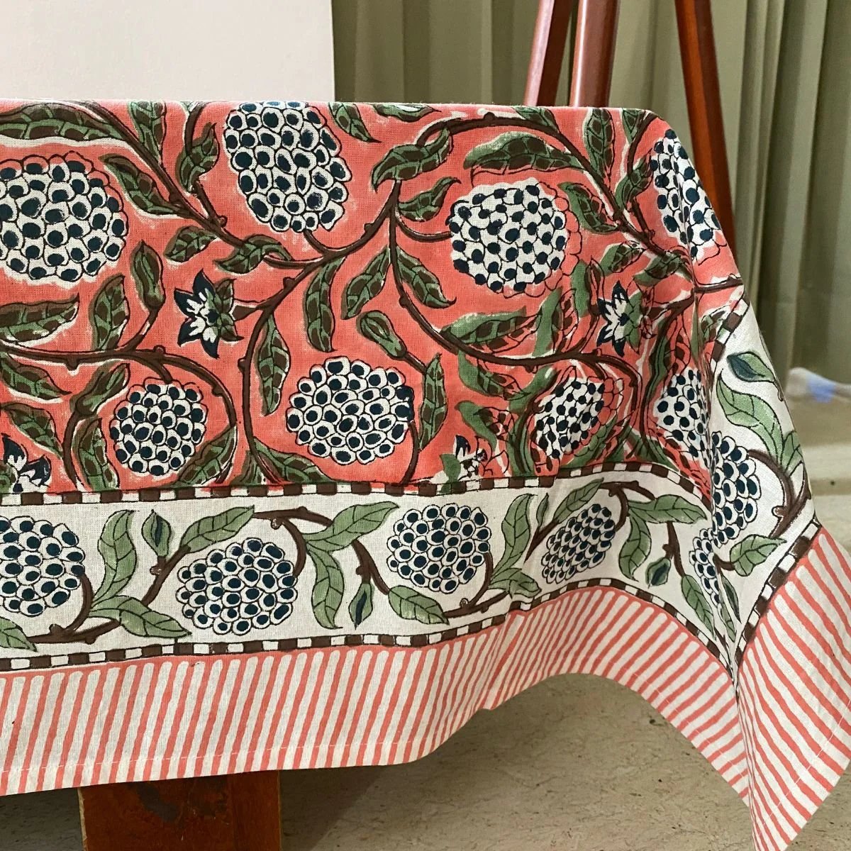 Anar 6 Seater Dining Table Cover, 100% Cotton, 60" x 90" - Coral Slub - 