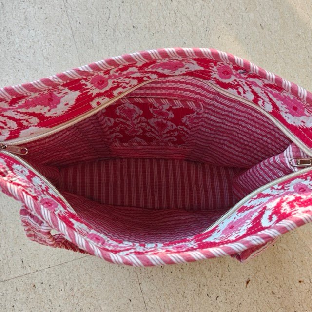 Anarkali Ikat Print Tote Bag - Coral Slub - 