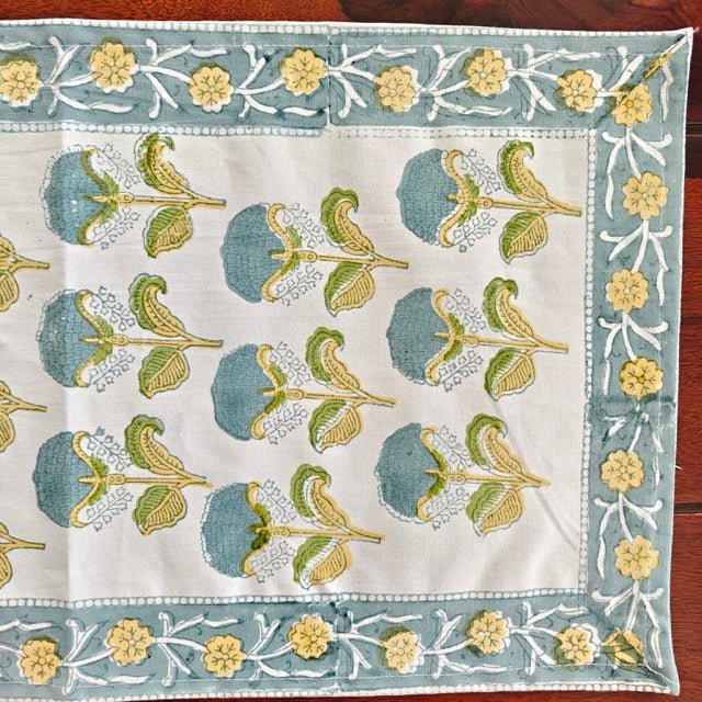Anjeer Block Print Runner - Coral Slub -