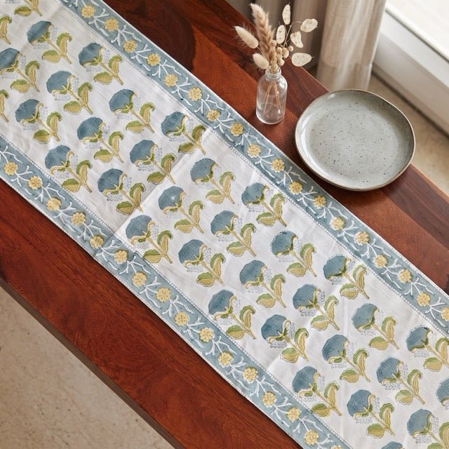 Anjeer Block Print Runner - Coral Slub -