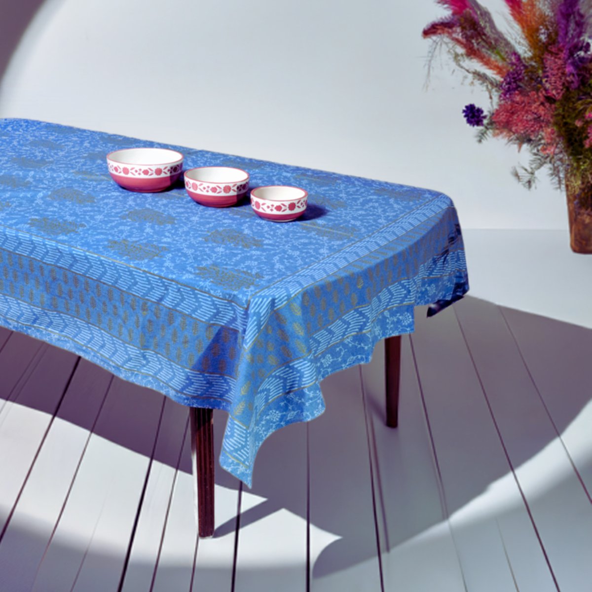 Arctic Ocean 6 Seater Dining Table Cover, 100% Cotton, 60" x 90" - Coral Slub - 