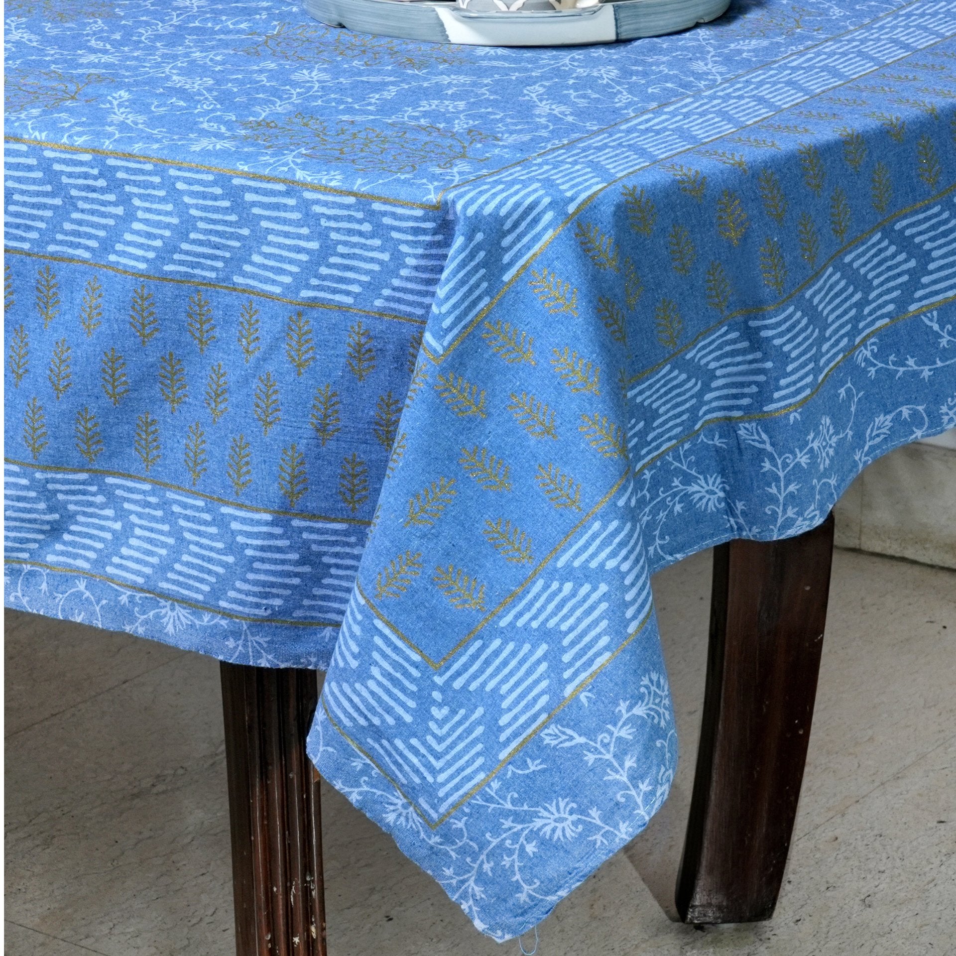 Arctic Ocean 6 Seater Dining Table Cover, 100% Cotton, 60" x 90" - Coral Slub - 