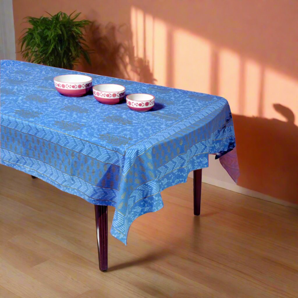 Arctic Ocean 6 Seater Dining Table Cover, 100% Cotton, 60" x 90" - Coral Slub - 