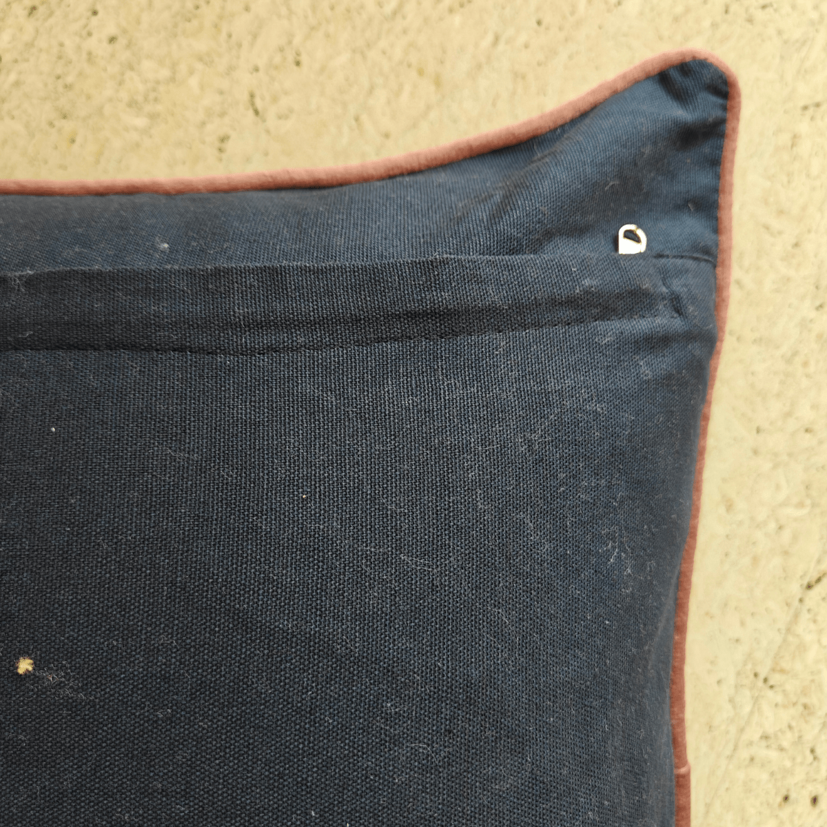 Aria Embroidered Cushion Cover, 16" x 16", Navy, Pack of 1 - Coral Slub - 