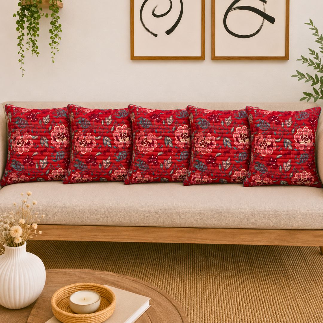 Aruni Cushion Covers, Pack of 5 - Coral Slub -