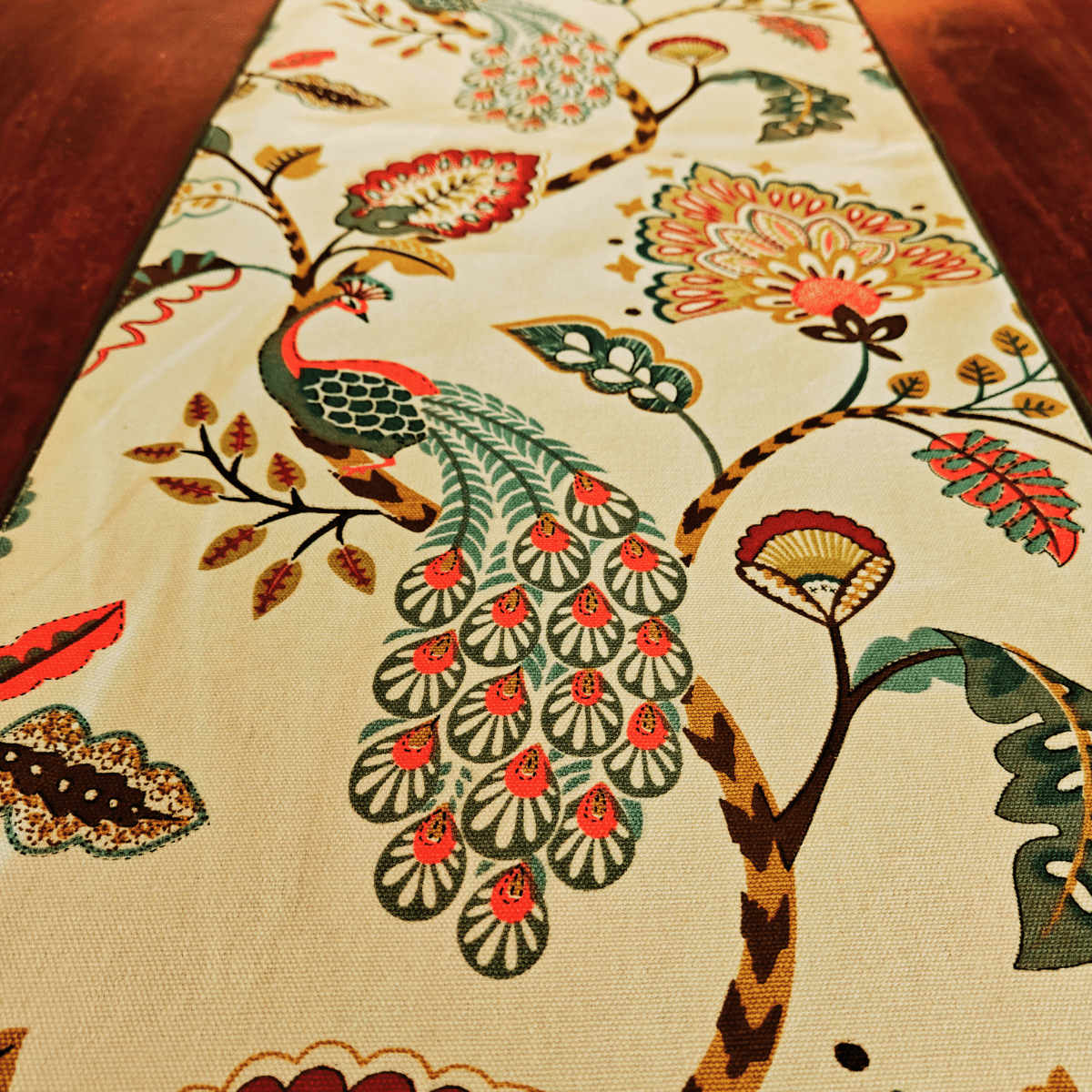 Autumn Garden Printed Table Runner, 100% cotton, 13" x 72" - Coral Slub - 
