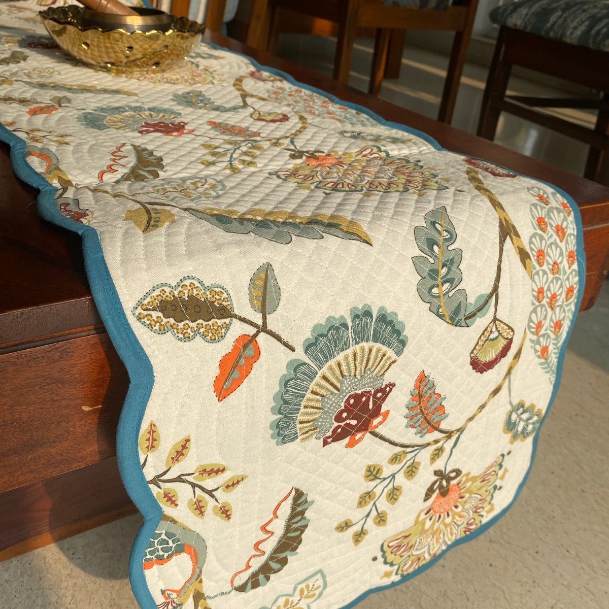 Autumn Garden Reversible Table Runner, 100% cotton, 13" x 72" - Coral Slub - 