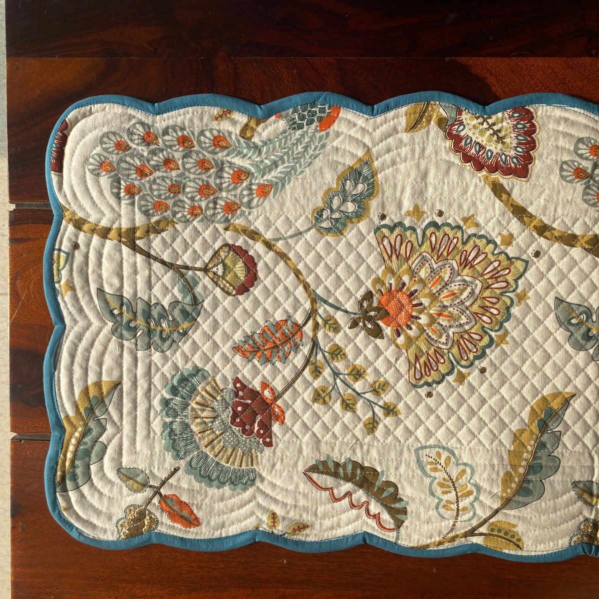 Autumn Garden Reversible Table Runner, 100% cotton, 13" x 72" - Coral Slub - 