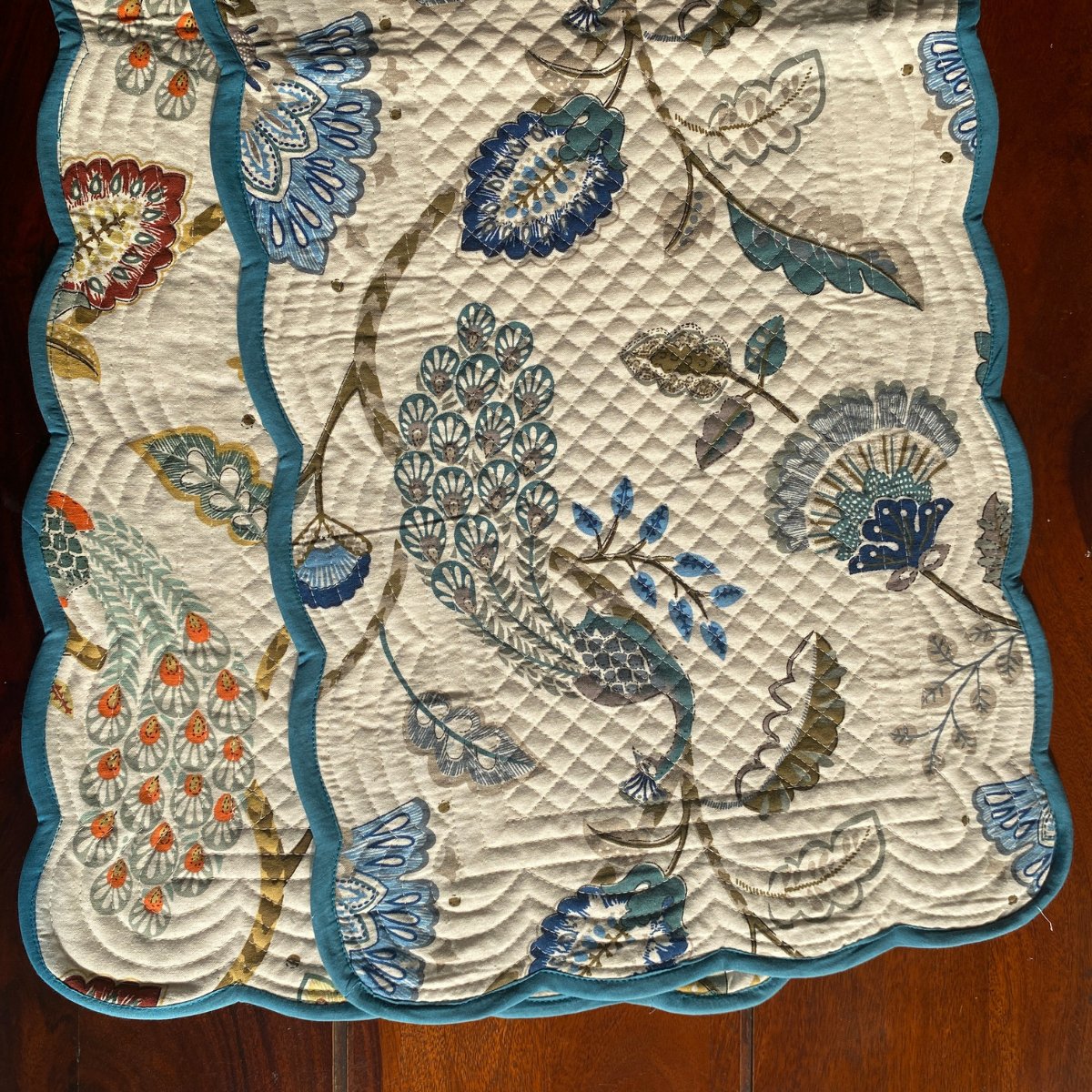 Autumn Garden Reversible Table Runner, 100% cotton, 13" x 72" - Coral Slub - 