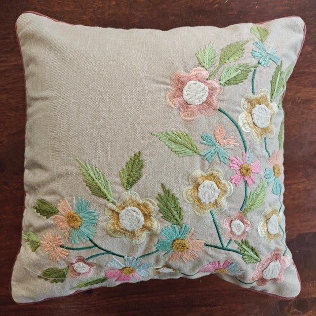 Avira Embroidered Cushion Cover - Coral Slub - 