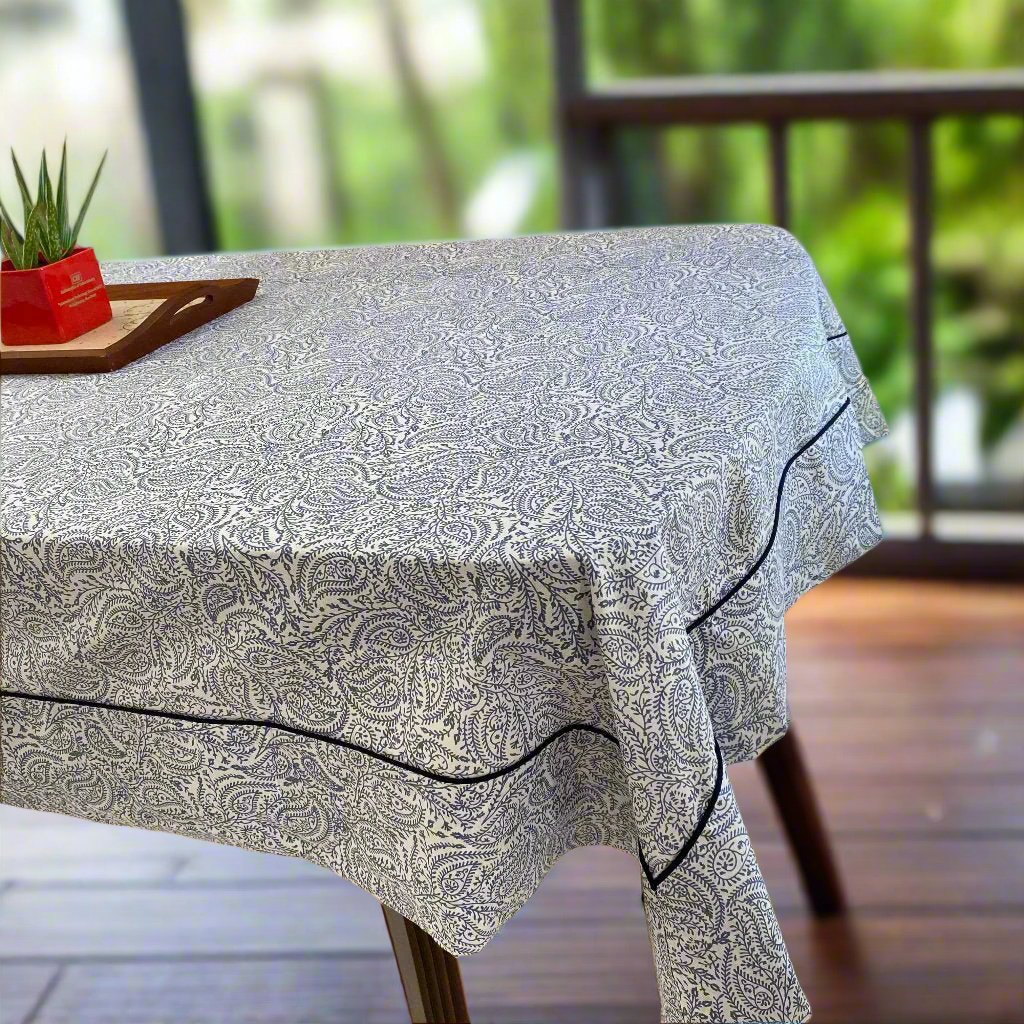 Azure Plume 6 Seater Dining Table Cover, 100% Cotton, 60" x 90" - Coral Slub - 