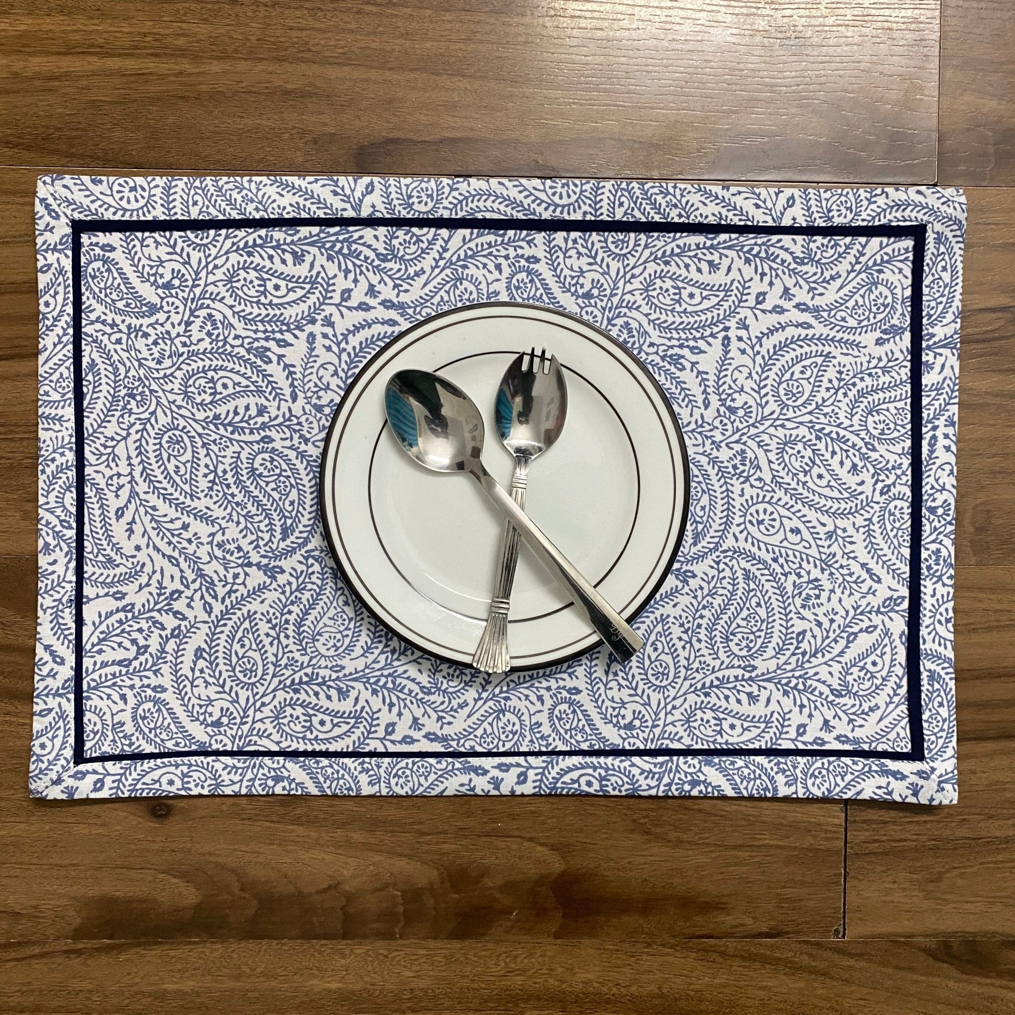 Azure Plume Dining Combo – 100% Cotton Table Cover & Placemats - Coral Slub - 