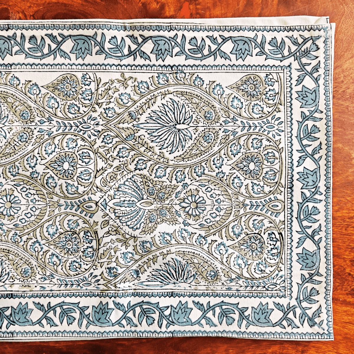 Bagh Table Runner, 100% cotton, 13" X 72" - Coral Slub - 