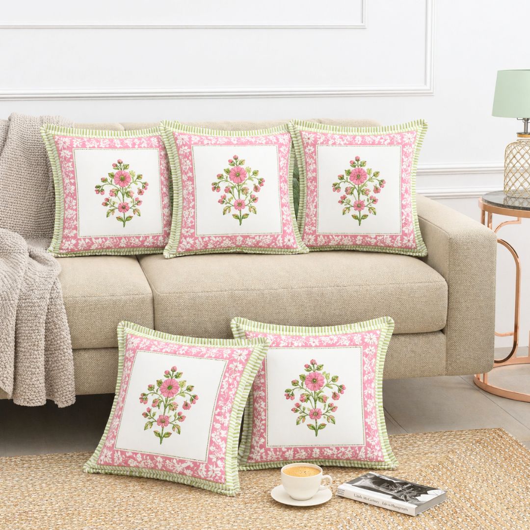 Bahar Cushion Covers, Pack of 5 - Coral Slub - 