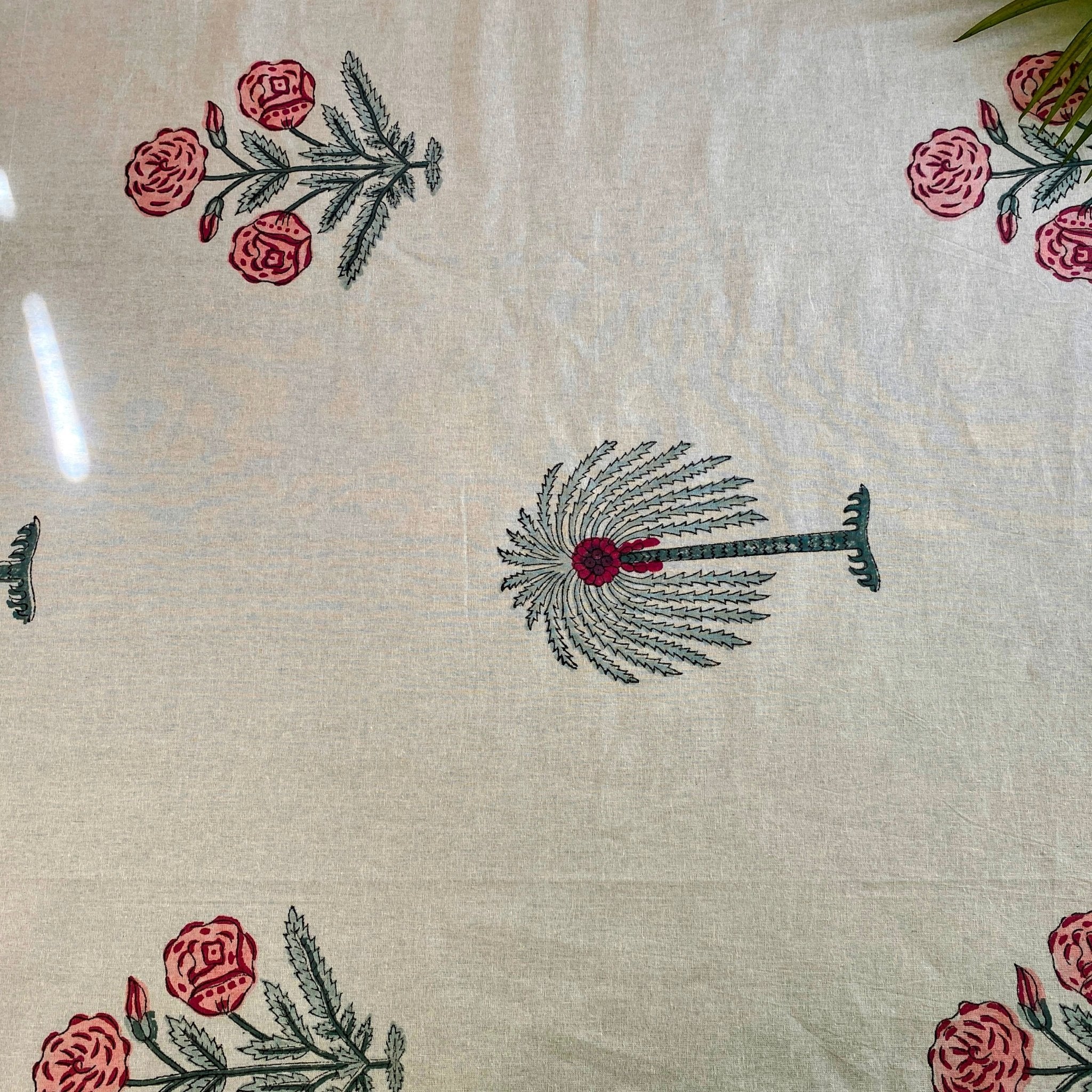 Bankuri 6 Seater Dining Table Cover, 100% Cotton, 60" x 90" - Coral Slub - 