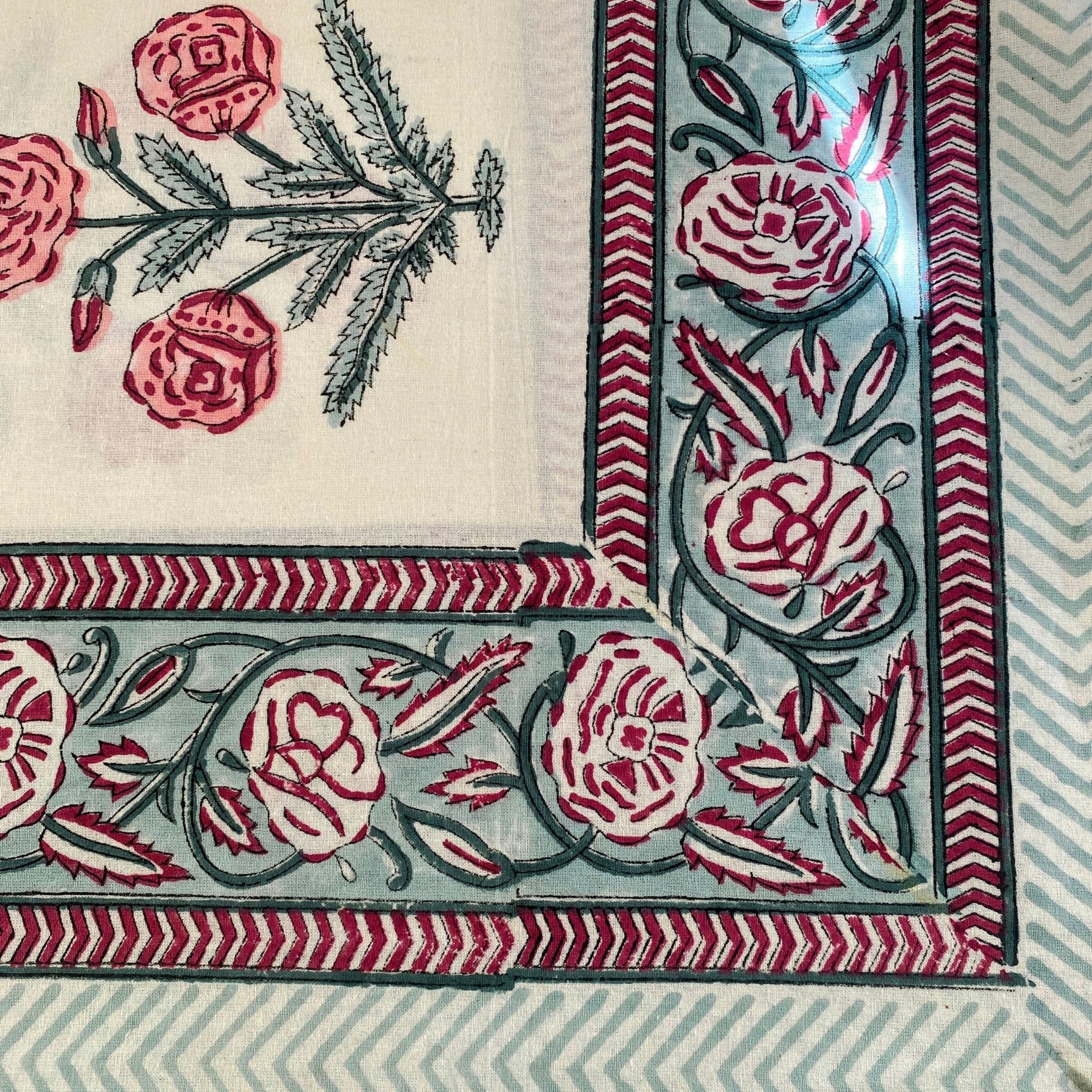 Bankuri 6 Seater Dining Table Cover, 100% Cotton, 60" x 90" - Coral Slub - 