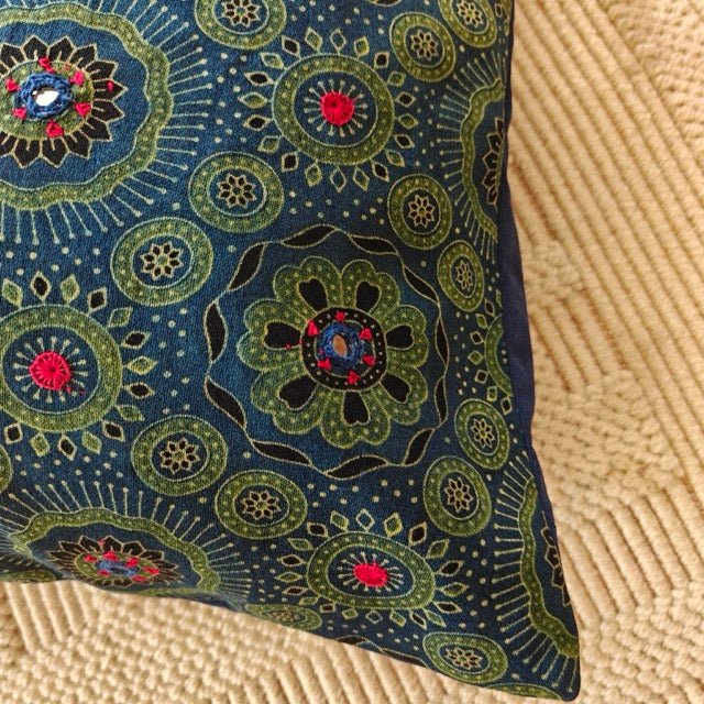 Barkha Ajrak Print Cushion Cover, 16" x 16", Pack of 1 - Coral Slub -