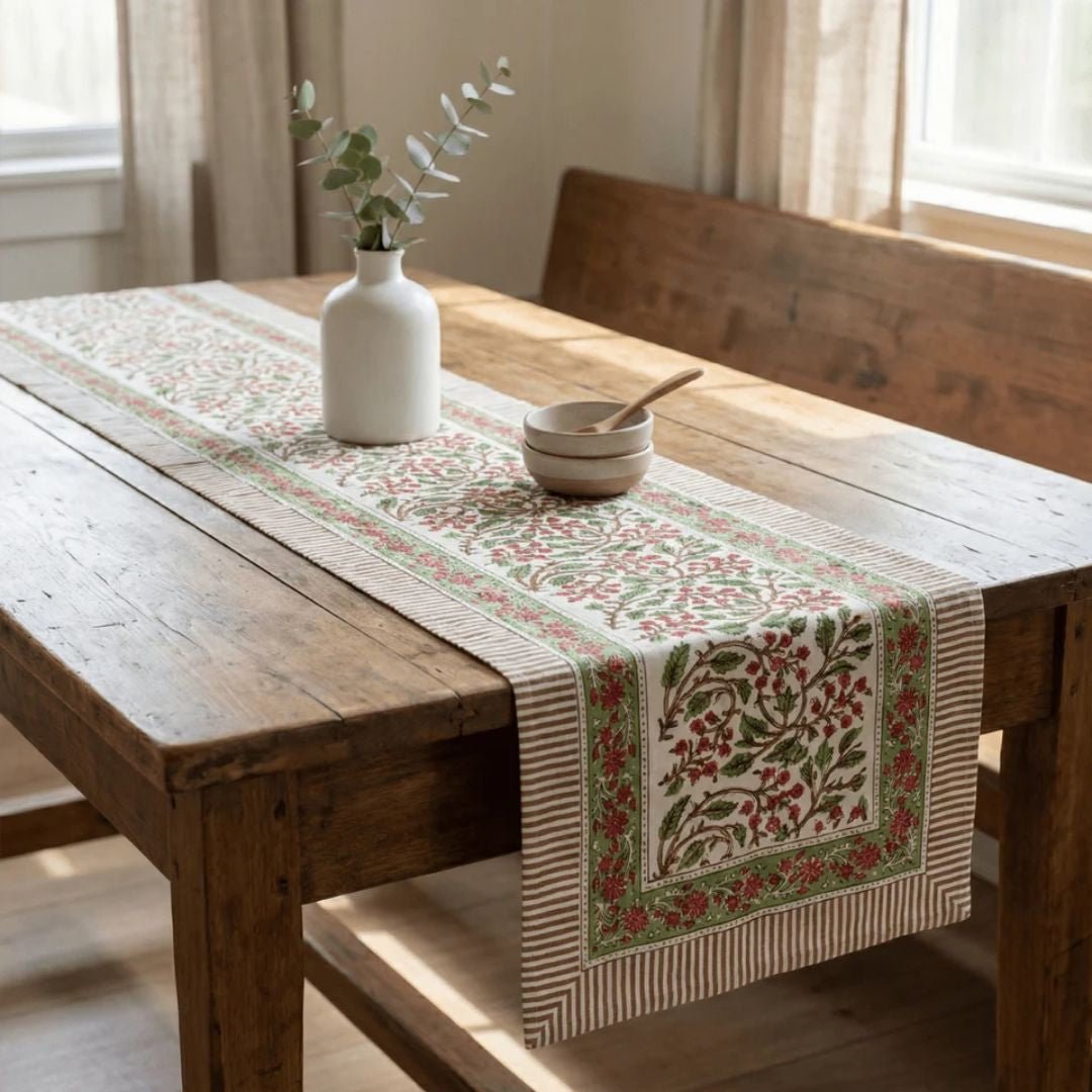 Basera Table Runner, 100% cotton, 13" X 72" - Coral Slub - 