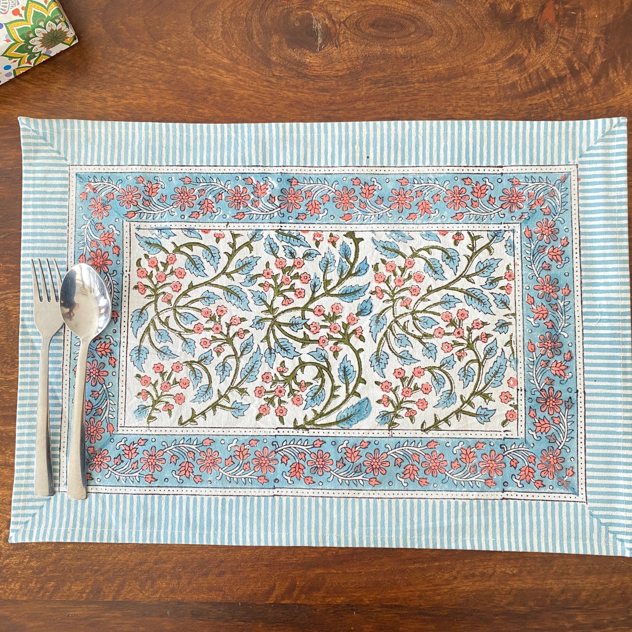 Bel Hand Block Print Placemats, 12" x 18", Set of 6 - Coral Slub - 