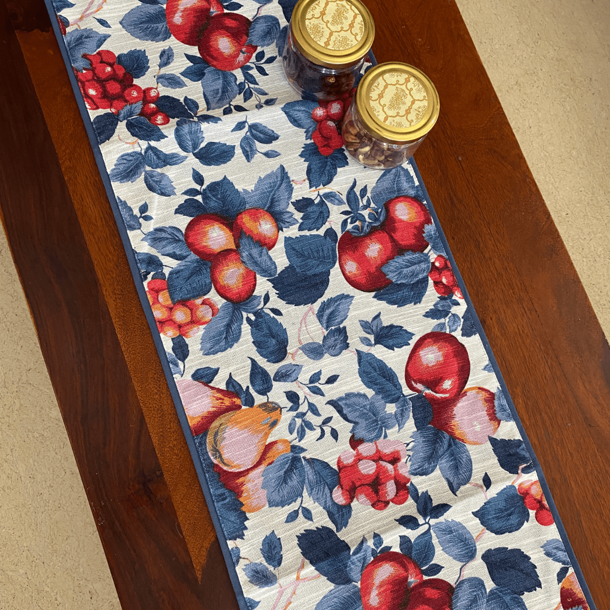 Berries Printed Table Runner, 100% cotton, 13" x 72" - Coral Slub - 