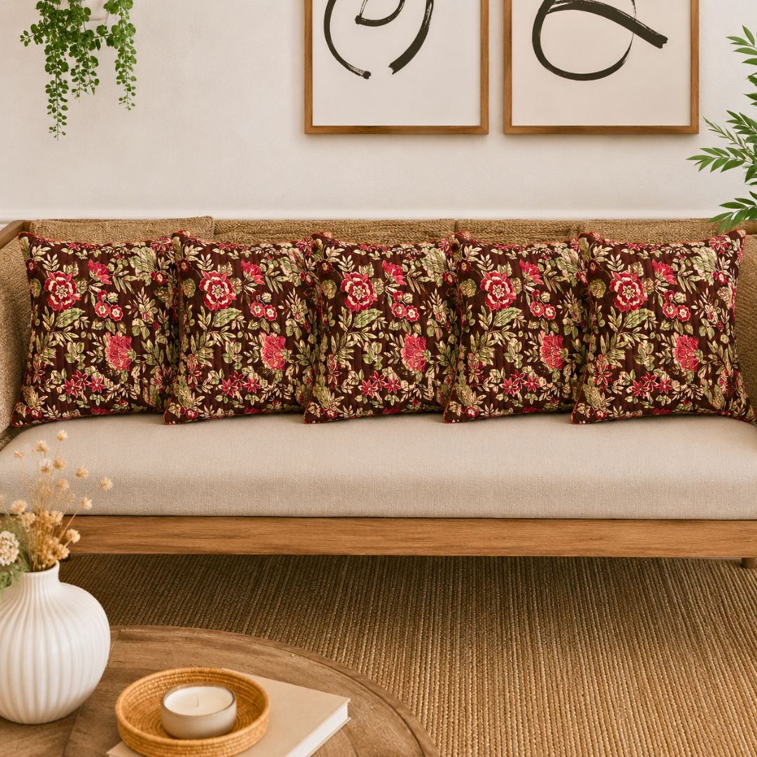 Bhura Cushion Covers, Pack of 5 - Coral Slub -