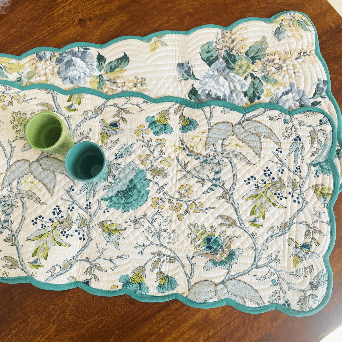 Bloom Haven Reversible Table Runner, 100% cotton, 15" x 72" - Coral Slub - 