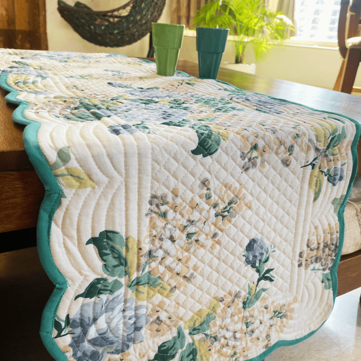 Bloom Haven Reversible Table Runner, 100% cotton, 15" x 72" - Coral Slub - 